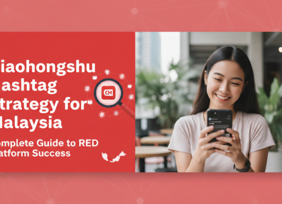 Blog banner titled 'Xiaohongshu Hashtag Strategy for Malaysia: Complete Guide to RED Platform Success' with modern design.