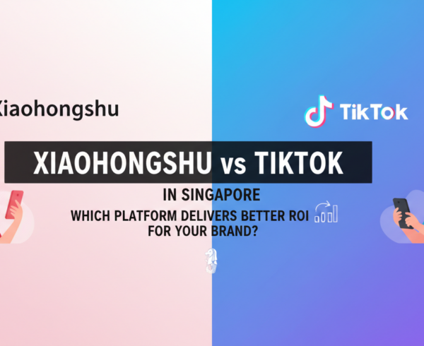 Blog banner titled 'Xiaohongshu vs TikTok in Singapore' with vibrant graphics