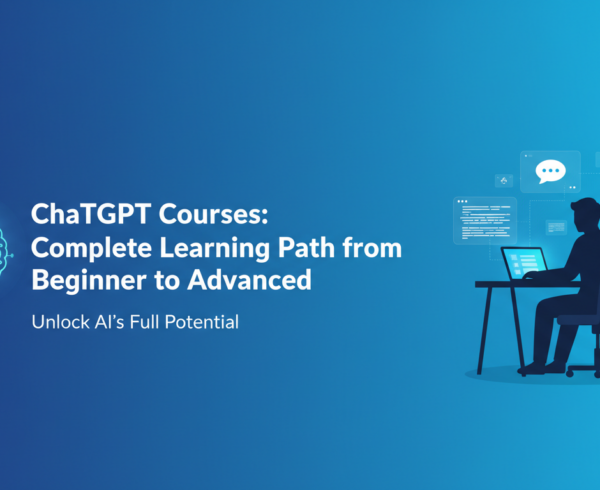Blog banner with 'ChatGPT Courses: Complete Learning Path from Beginner to Advanced' title.