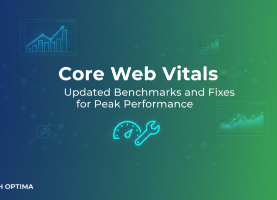 Blog banner with Core Web Vitals title, blue background, digital theme