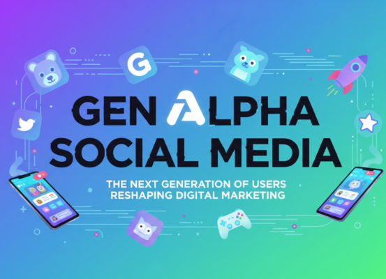 Blog banner with 'Gen Alpha Social Media' title amidst colorful digital icons
