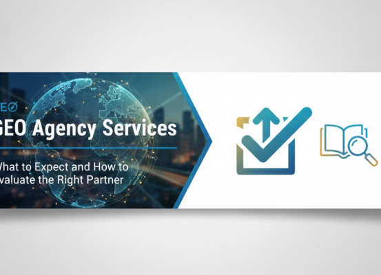 Blog banner with 'GEO Agency Services: What to Expect and How to Evaluate the Right Partner' title