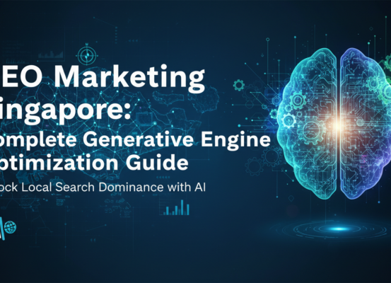 Blog banner with 'GEO Marketing Singapore: Complete Generative Engine Optimization Guide' title.