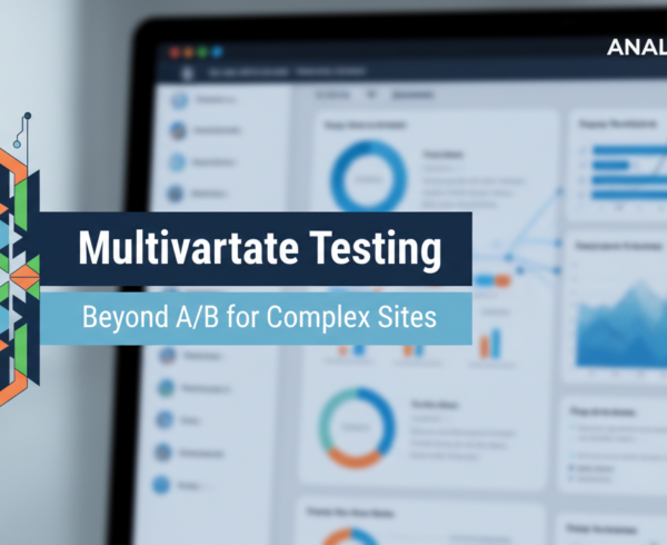 Blog banner with 'Multivariate Testing: Beyond A/B for Complex Sites' in bold text