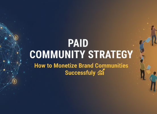Blog banner with 'Paid Community Strategy' title over abstract network design.