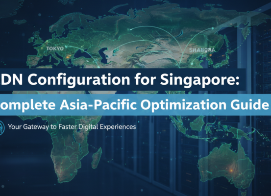 Blog banner with title 'CDN Configuration for Singapore: Asia-Pacific Optimization Guide' in bold text over a tech-themed background.