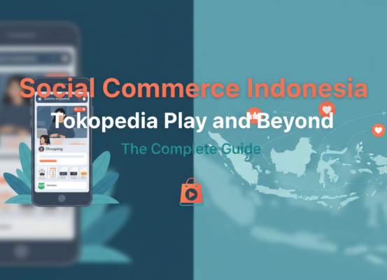 Blog banner with title 'Social Commerce Indonesia: Tokopedia Play and Beyond - The Complete Guide' in bold text, set against a dynamic, colorful background.