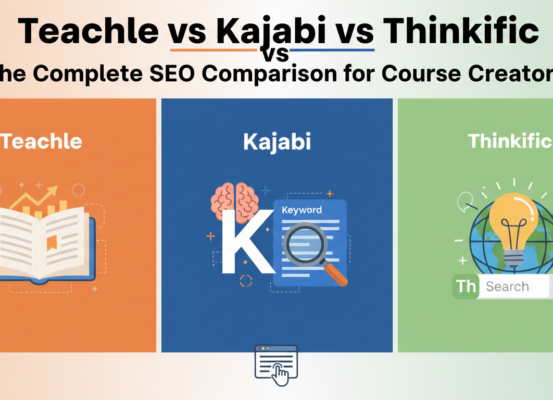 Blog banner with title 'Teachable vs Kajabi vs Thinkific: SEO Comparison for Course Creators'