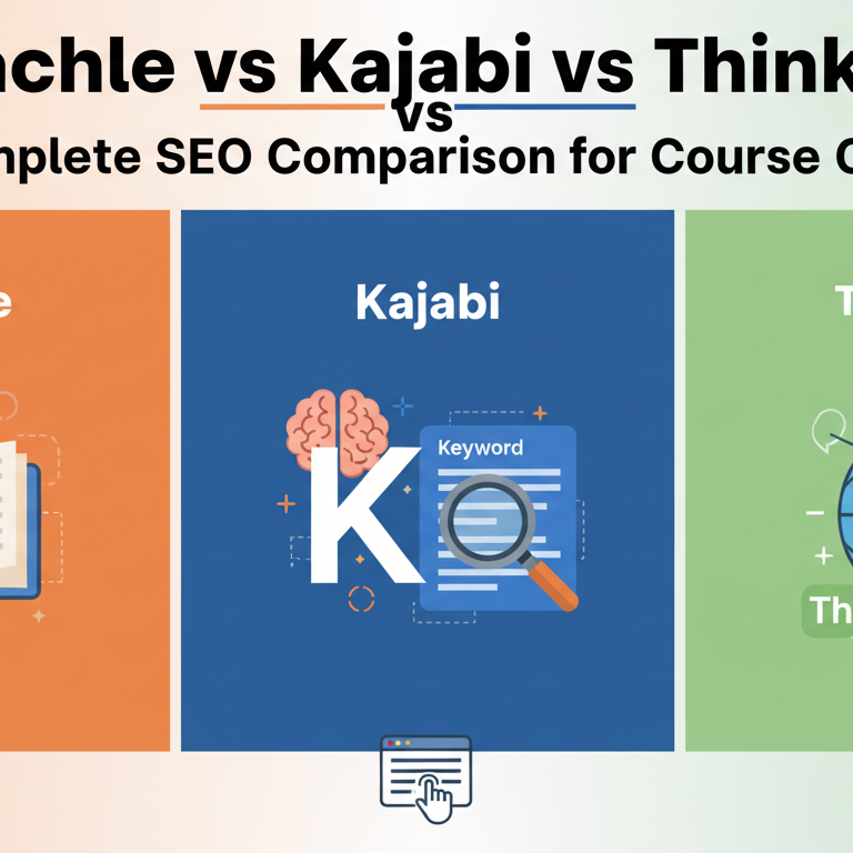Blog banner with title 'Teachable vs Kajabi vs Thinkific: SEO Comparison for Course Creators'