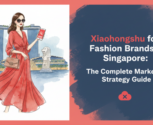 Blog banner with title 'Xiaohongshu for Fashion Brands in Singapore: The Complete Marketing Strategy Guide', featuring stylish fashion motifs and a modern design.