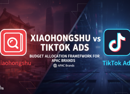 Blog banner with title 'Xiaohongshu vs TikTok Ads: Budget Allocation Framework for APAC Brands' in bold font.