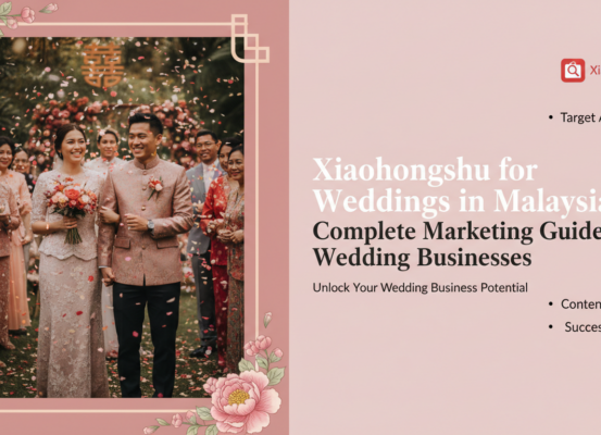 Blog banner: 'Xiaohongshu for Weddings in Malaysia' with elegant floral design