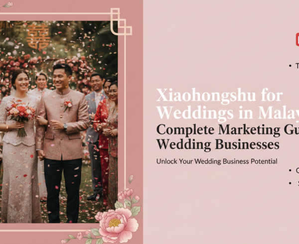 Blog banner: 'Xiaohongshu for Weddings in Malaysia' with elegant floral design