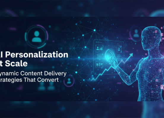 Banner with 'AI Personalization at Scale' title, vibrant colors, tech-themed design