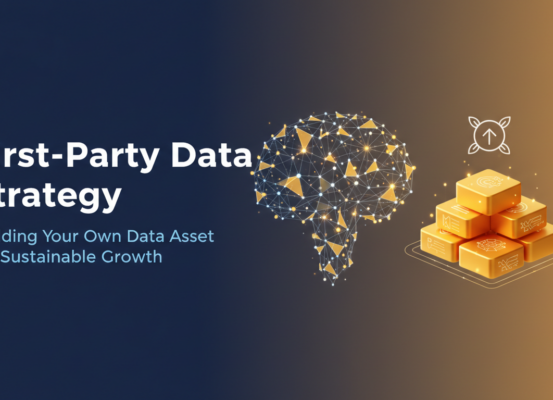 Banner with 'First-Party Data Strategy' title on a digital-themed background