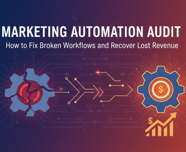 Banner with 'Marketing Automation Audit' title, featuring digital workflow graphics.