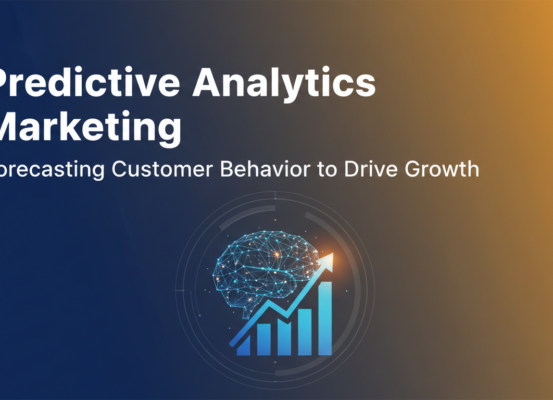 Banner with 'Predictive Analytics Marketing: Forecasting Customer Behavior to Drive Growth' in bold text over a digital graph background.