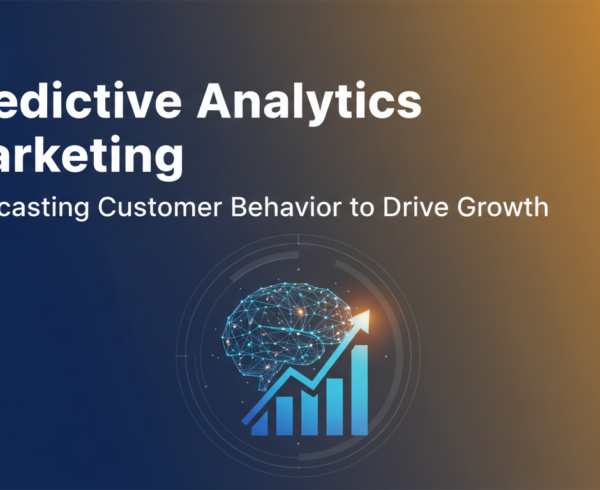 Banner with 'Predictive Analytics Marketing: Forecasting Customer Behavior to Drive Growth' in bold text over a digital graph background.