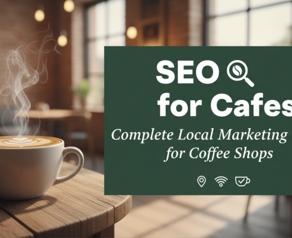 Banner with 'SEO for Cafes: Complete Local Marketing Guide for Coffee Shops' in stylish font
