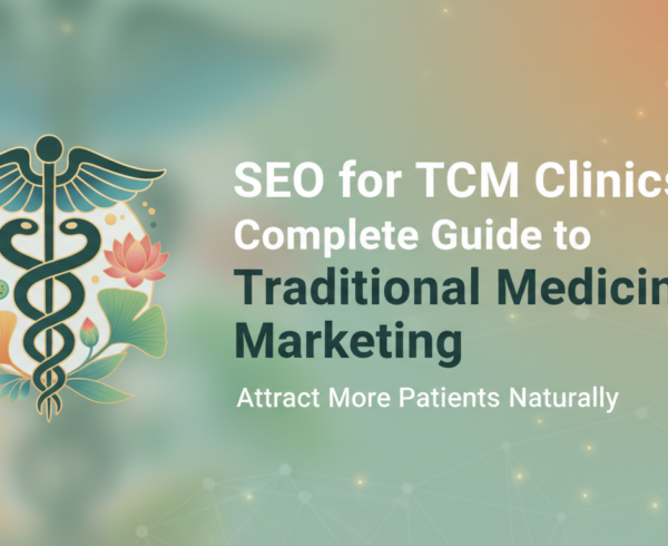 Banner with 'SEO for TCM Clinics: Complete Guide to Traditional Medicine Marketing' in bold text.