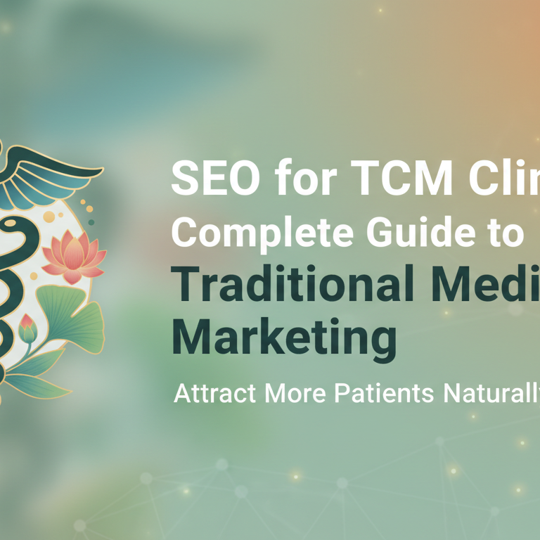 Banner with 'SEO for TCM Clinics: Complete Guide to Traditional Medicine Marketing' in bold text.