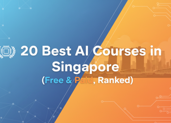 Banner with title '20 Best AI Courses in Singapore (Free & Paid, Ranked)' on a tech-themed background.