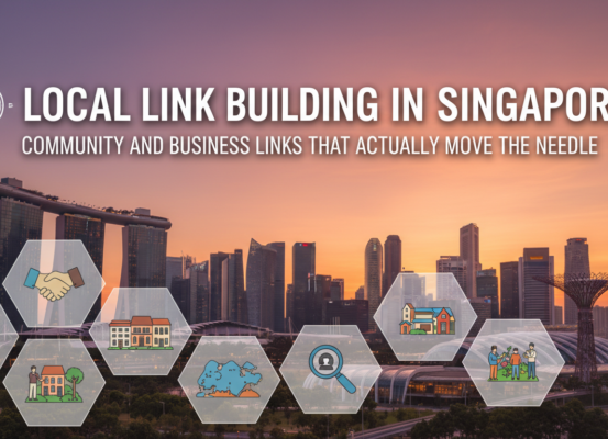 Banner with title 'Local Link Building in Singapore' featuring city skyline