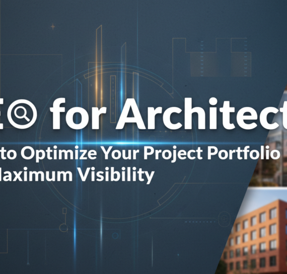 Banner with title 'SEO for Architects' and architectural blueprints background