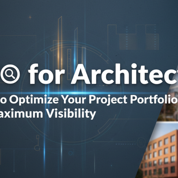 Banner with title 'SEO for Architects' and architectural blueprints background