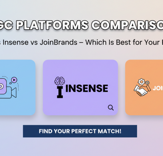 Banner with title 'UGC Platforms Comparison: Billo vs Insense vs JoinBrands – Which Is Best for Your Brand?' in bold text on a colorful background.