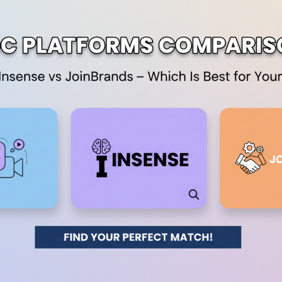 Banner with title 'UGC Platforms Comparison: Billo vs Insense vs JoinBrands – Which Is Best for Your Brand?' in bold text on a colorful background.