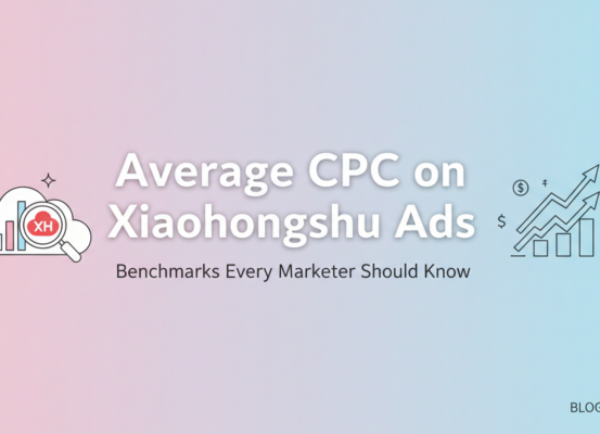 Blog banner titled 'Average CPC on Xiaohongshu Ads' with vibrant design
