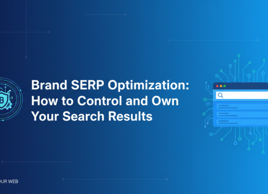 Blog banner with 'Brand SERP Optimization: How to Control and Own Your Search Results' title