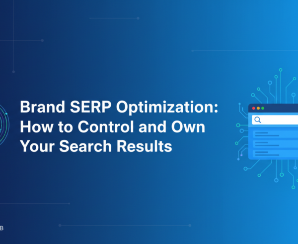 Blog banner with 'Brand SERP Optimization: How to Control and Own Your Search Results' title