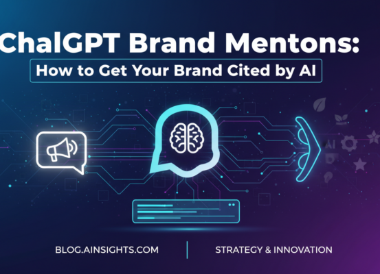 Blog banner with 'ChatGPT Brand Mentions: How to Get Your Brand Cited by AI' title on a tech-themed background.