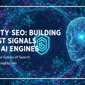 Blog banner with 'Entity SEO: Building Trust Signals for AI Engines' title on a digital-themed background