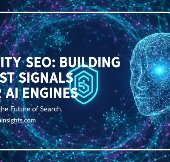 Blog banner with 'Entity SEO: Building Trust Signals for AI Engines' title on a digital-themed background