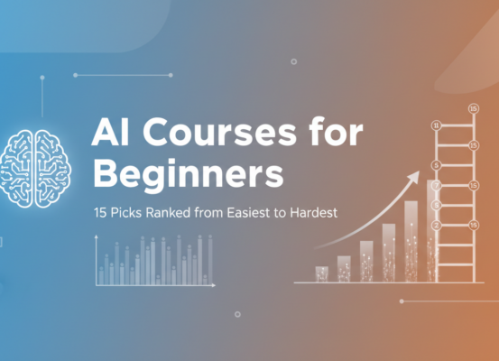 Blog banner with title 'AI Courses for Beginners' on a tech-themed background