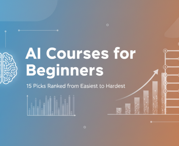 Blog banner with title 'AI Courses for Beginners' on a tech-themed background