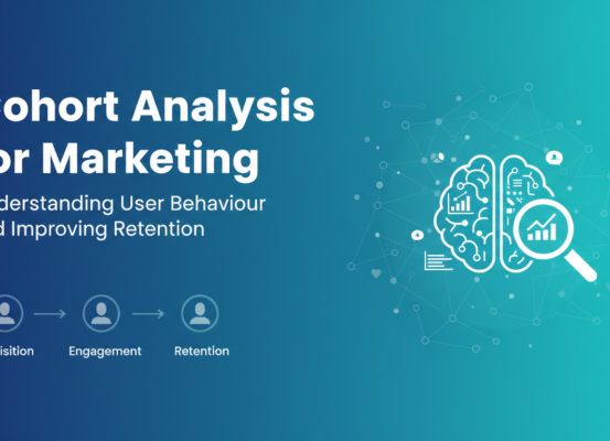 Blog banner with title 'Cohort Analysis for Marketing' and graphics of charts and users.