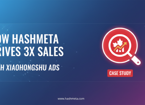 Blog banner with title 'How Hashmeta Drives 3X Sales with Xiaohongshu Ads (Case Study)' on a sleek design background.