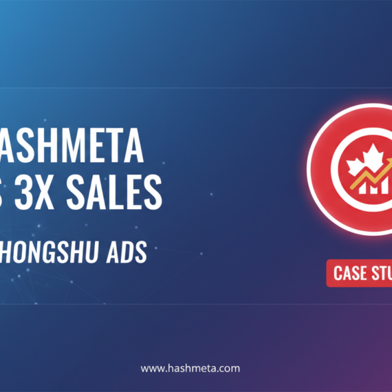 Blog banner with title 'How Hashmeta Drives 3X Sales with Xiaohongshu Ads (Case Study)' on a sleek design background.