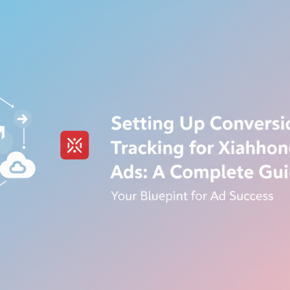 Blog banner with title 'Setting Up Conversion Tracking for Xiaohongshu Ads: A Complete Guide' on a sleek, modern design