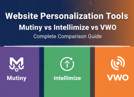 Blog banner with title 'Website Personalization Tools: Mutiny vs Intellimize vs VWO – Complete Comparison Guide' on a modern design background.
