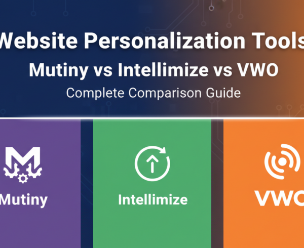 Blog banner with title 'Website Personalization Tools: Mutiny vs Intellimize vs VWO – Complete Comparison Guide' on a modern design background.