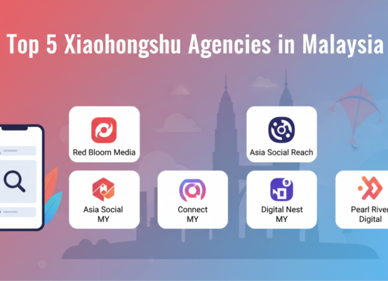 Blog banner with 'Top 5 Xiaohongshu Agencies in Malaysia' text on a vibrant background.