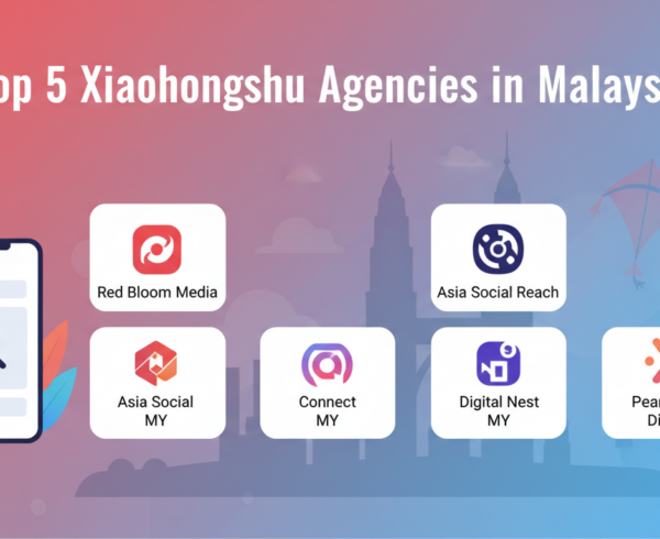Blog banner with 'Top 5 Xiaohongshu Agencies in Malaysia' text on a vibrant background.