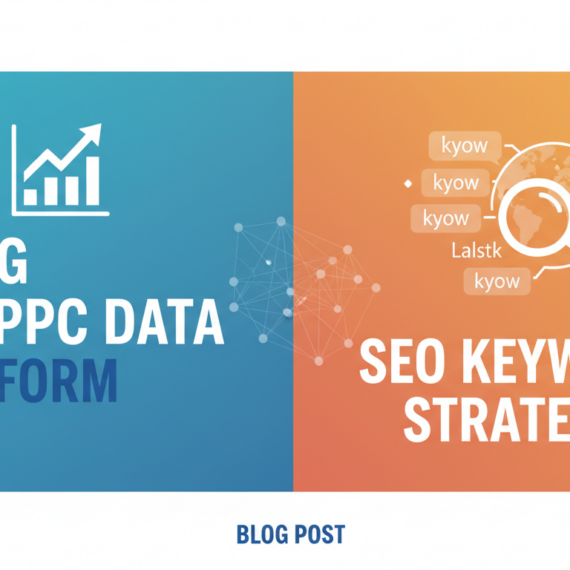 Blog banner with 'Using PPC Data to Inform SEO Keyword Strategy' in bold text