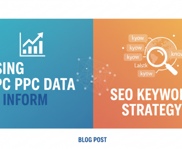Blog banner with 'Using PPC Data to Inform SEO Keyword Strategy' in bold text