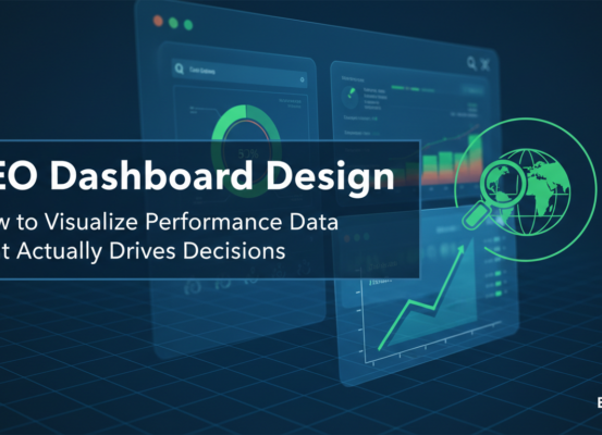 SEO dashboard design banner with performance data visualization theme